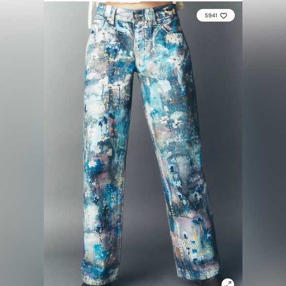 Free People We The Free Tennessee Low-Rise Illusions Jeans. NWT. Floral canvas - Picture 3 of 10